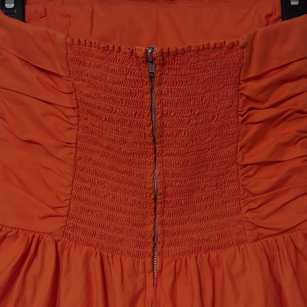 Reformation Strapless Ruched Orange Midi Dress - Picture 14 of 15